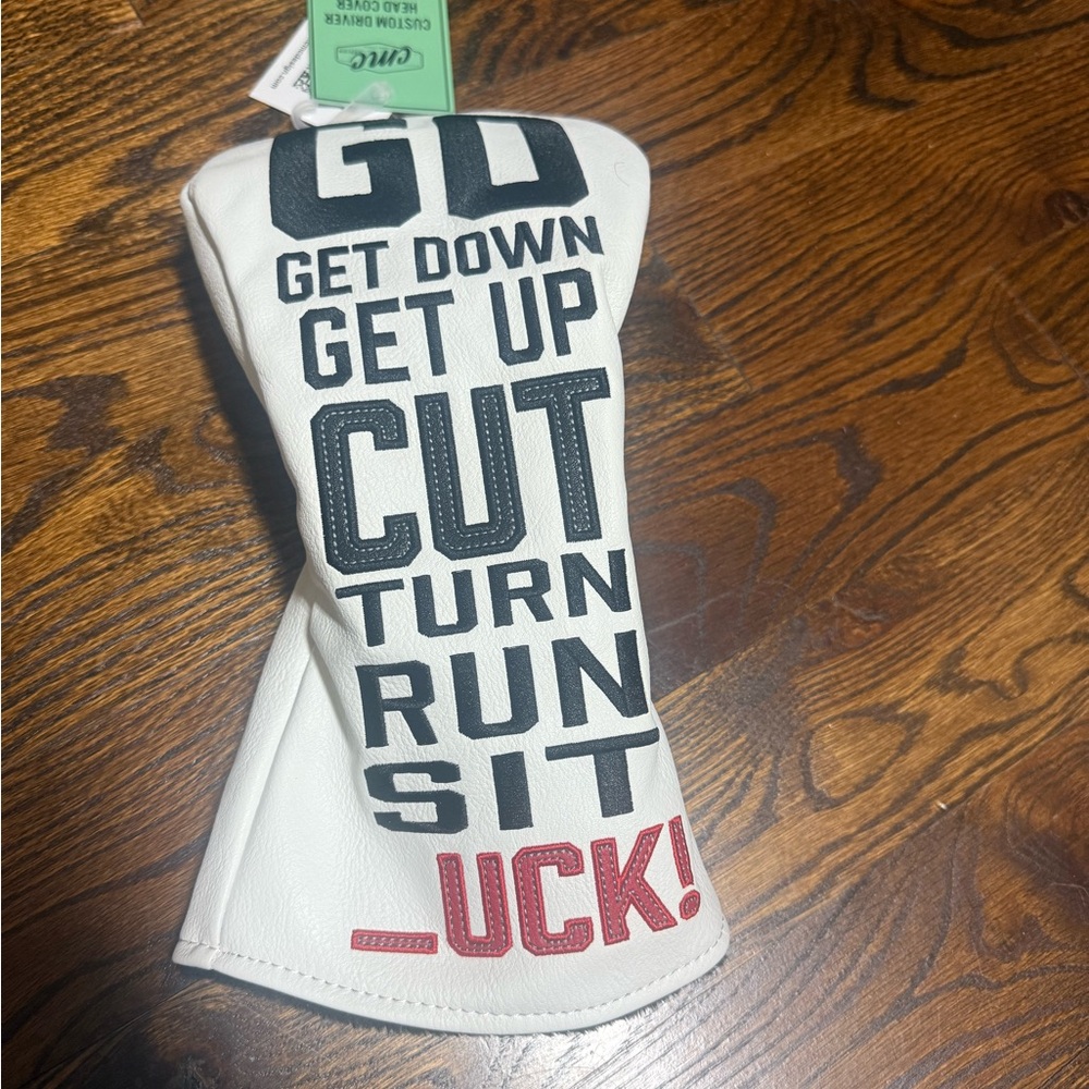 White Golf Club Headcover with Bold Text